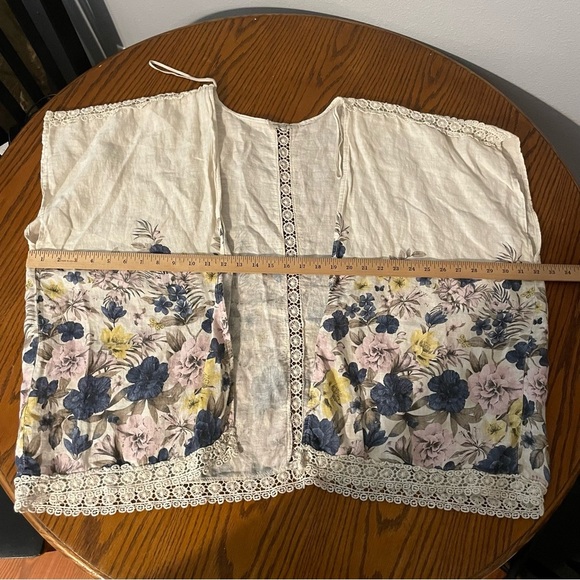 Francesca Bettini OS One Size 100% Linen Open Vest Kimono Beige Floral Crochet - Picture 6 of 7